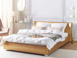 Beliani Bed Leather Paris 160 X 200 Cm (Eu King Size) Gold - thumbnail 2