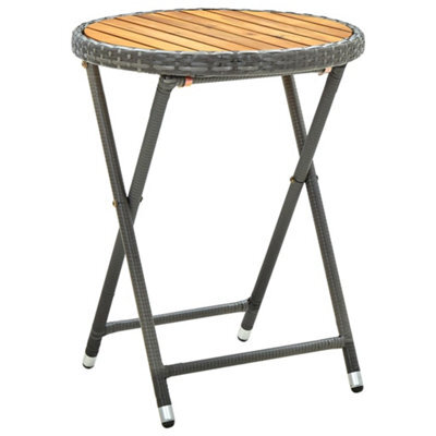 Walplus Tea Table 60 Cm - Grey Poly Rattan & Solid Acacia Wood, Stylish & Durable, Perfect For Outdoor Patio Or Garden Use - image 1