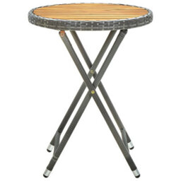Walplus Tea Table 60 Cm - Grey Poly Rattan & Solid Acacia Wood, Stylish & Durable, Perfect For Outdoor Patio Or Garden Use - thumbnail 2