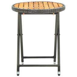Walplus Tea Table 60 Cm - Grey Poly Rattan & Solid Acacia Wood, Stylish & Durable, Perfect For Outdoor Patio Or Garden Use - thumbnail 3
