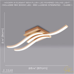 Happy Homewares Modern Triple Wavy Strip Flush Led Ceiling Light Fixture In Matte Gold Sand - thumbnail 5
