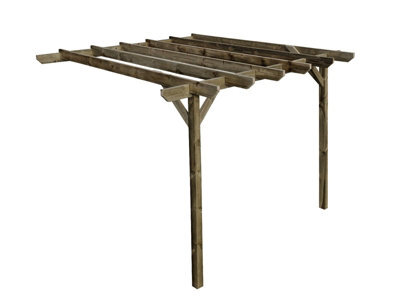 Arbor Garden Solutions Lean To Wooden Garden Pergola Kit - Chamfered Design Wall Mounted Gazebo, 3.6M X 4.8M (Rustic Brown Finish) - image 1