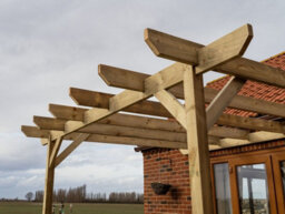 Arbor Garden Solutions Lean To Wooden Garden Pergola Kit - Chamfered Design Wall Mounted Gazebo, 3.6M X 4.8M (Rustic Brown Finish) - thumbnail 2