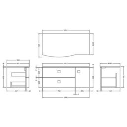 Hudson Reed Sarenna Wall Hung Lh 2 Drawer 1 Door Vanity Unit & Grey Marble Top, Dove Grey, 1012 X 504 X 446mm - thumbnail 2