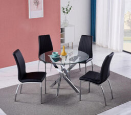 Furnizone UK Nexus 4-Seater 90Cm Round Clear Glass Dining Table And 4 Modalux Black Chairs Faux Leather Chairs - thumbnail 2