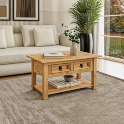Mews Corona Coffee Table 2 Drawer Mexican Solid Pine Wood Occasional - thumbnail 2