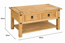 Mews Corona Coffee Table 2 Drawer Mexican Solid Pine Wood Occasional - thumbnail 8