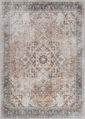 Livabliss Lillian-Washable Brown Blue Traditional Vintage Boho Living Dining Rug 160 X 213 Cm Easy Care, Non Shedding - image 1