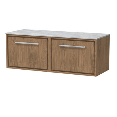 Hudson Reed Lille Wall Hung 2 Drawer Countertop Vanity Unit & Marble Worktop, Antique Oak Woodgrain, 1210 X 460 mm - image 1