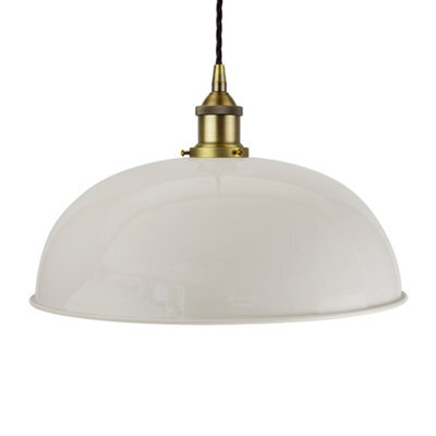 Pale Grey Worcester Painted Dome Pendant Light With Matt Antique Brass Lamp Holder And Black Twisted Cable - Se Home - image 1