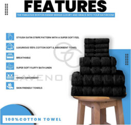 Gc Gaveno Cavailia 8 Piece Bostonian Oasis Towel Bale Set Black Quick Dry And Super Obsorbent Towel - thumbnail 2