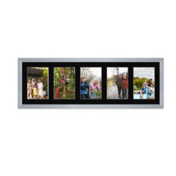 AK Frames 26X8 Silver Classic Multi Photo Frame With Black Mount - Holds 5 Apertures (5X) 6X4 Photos - thumbnail 1
