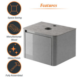 Plum&clay Mayfair Gloss Light Grey Wall Hung Bathroom Vanity Unit With Grey Marble Countertop (W)750mm (H)406mm - thumbnail 6