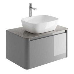 Plum&clay Mayfair Gloss Light Grey Wall Hung Bathroom Vanity Unit With Grey Marble Countertop (W)750mm (H)406mm
