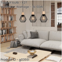 Loops Stylish Modern Black And Brown Triple Pendant Ceiling Light For Contemporary Interiors - thumbnail 2