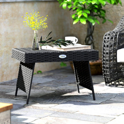 Outsunny Foldable Outdoor Coffee Table, Steel Frame Rattan Side Table, Black - image 1