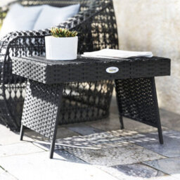 Outsunny Foldable Outdoor Coffee Table, Steel Frame Rattan Side Table, Black - thumbnail 8
