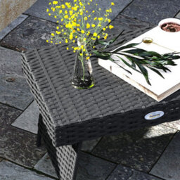 Outsunny Foldable Outdoor Coffee Table, Steel Frame Rattan Side Table, Black - thumbnail 9