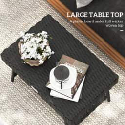 Outsunny Foldable Outdoor Coffee Table, Steel Frame Rattan Side Table, Black - thumbnail 4