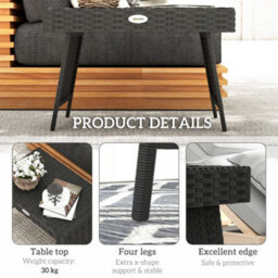Outsunny Foldable Outdoor Coffee Table, Steel Frame Rattan Side Table, Black - thumbnail 7