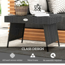 Outsunny Foldable Outdoor Coffee Table, Steel Frame Rattan Side Table, Black - thumbnail 5
