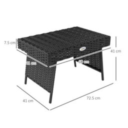 Outsunny Foldable Outdoor Coffee Table, Steel Frame Rattan Side Table, Black - thumbnail 3