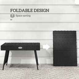 Outsunny Foldable Outdoor Coffee Table, Steel Frame Rattan Side Table, Black - thumbnail 6