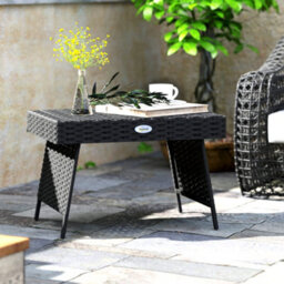 Outsunny Foldable Outdoor Coffee Table, Steel Frame Rattan Side Table, Black - thumbnail 1