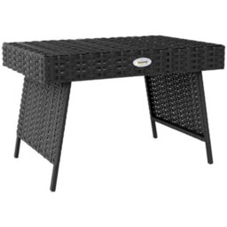 Outsunny Foldable Outdoor Coffee Table, Steel Frame Rattan Side Table, Black - thumbnail 2