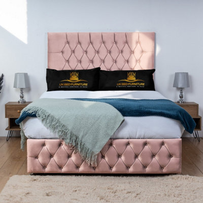 UKBEDFURNITURE Monaco Pink Plush  Divan Bed Base With 26 Inch Headboard - No Storage - image 1