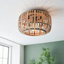 Luminosa Lighting Luminosa Mathias Decorative Flush Ceiling Lamp, Natural Bamboo, Plywood, Matt Black Paint - thumbnail 2