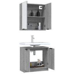 Berkfield 2 Piece Bathroom Cabinet Set Grey Sonoma Engineered Wood - thumbnail 4