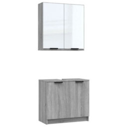 Berkfield 2 Piece Bathroom Cabinet Set Grey Sonoma Engineered Wood - thumbnail 2