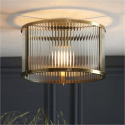 Loops 2 Pack Semi Flush Low Ceiling Light - Antique Brass & Clear Ribbed Glass - 10W Max Led E27 - thumbnail 3