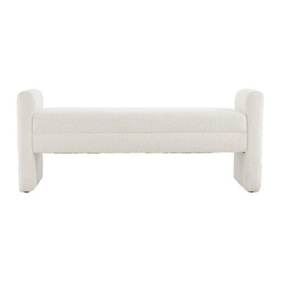 Thehotsale 130Cm W H-Shaped Bench Teddy Upholstered Bench In White - image 1