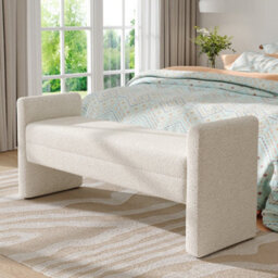 Thehotsale 130Cm W H-Shaped Bench Teddy Upholstered Bench In White - thumbnail 2