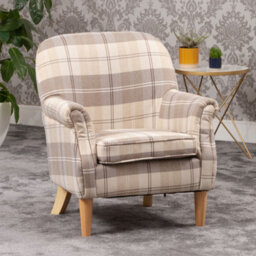 Candia 65Cm Beige Chequered Fabric Armchair With Dark And Light Wooden Legs - thumbnail 2