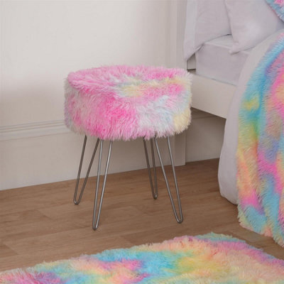 OHS Fluffy Footstool Hairpin Fleece Bedroom Vanity Seat Modern Pouffe Decor Chair - image 1