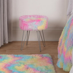 OHS Fluffy Footstool Hairpin Fleece Bedroom Vanity Seat Modern Pouffe Decor Chair - thumbnail 2