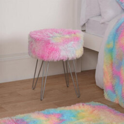 OHS Fluffy Footstool Hairpin Fleece Bedroom Vanity Seat Modern Pouffe Decor Chair - thumbnail 1