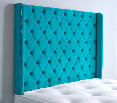 "Adore Designs Chesterfield Winged Plush Velvet 4Ft Small Double 36"" Headboard - Mallard"