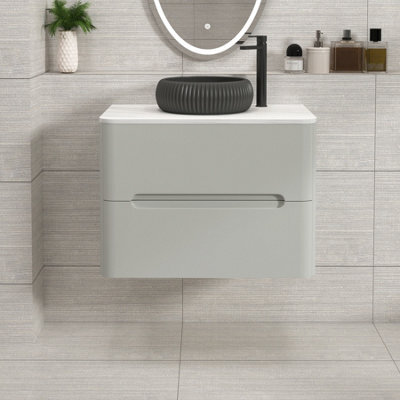 Royal Bathrooms Venice 700mm Dove Grey Wall Mounted Bathroom Countertop Vanity Unit 2 Drawer With Milan Black Basin - image 1