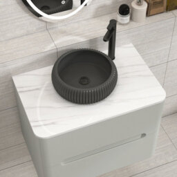 Royal Bathrooms Venice 700mm Dove Grey Wall Mounted Bathroom Countertop Vanity Unit 2 Drawer With Milan Black Basin - thumbnail 6