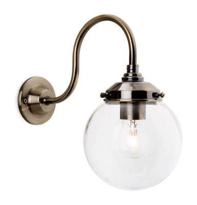 Luminosa Lighting Luminosa Victoria 1 Light Wall Light Antique Brass, Clear Glass Shade, E27