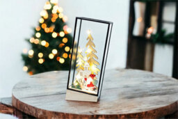 Netagon Xmas Haus Hurricane Glass Holder With Light Up Festive Village And Santa Scene Battery Operated