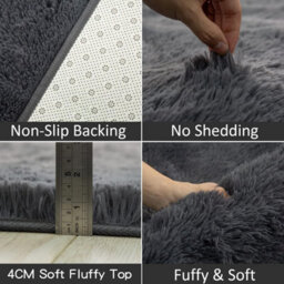 Pure Grey 80X160Cm Fluffy Soft Carpet Large Rug Anti-Slip Bedroom Living Room Floor Mats - thumbnail 6