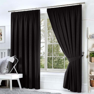 Imperial Rooms Blackout Curtain-Thermal Ready Made Pencil Pleat Curtain (2Panel) For Dinning Room Curtain Black, (W)2.28Mx(L)1.83M - image 1
