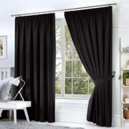 Imperial Rooms Blackout Curtain-Thermal Ready Made Pencil Pleat Curtain (2Panel) For Dinning Room Curtain Black, (W)2.28Mx(L)1.83M