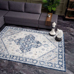 The Rugs Montana Navy Cream Oriental Area Rug And Runner Soft Durable Pet Friendly Easy To Clean Living Room Bedroom 4010 - thumbnail 8