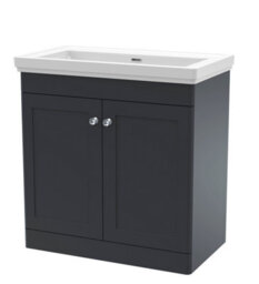 Balterley Swynnerton Traditional 2 Door Floor Standing Vanity Unit With Basin, Dark Grey, 800mm